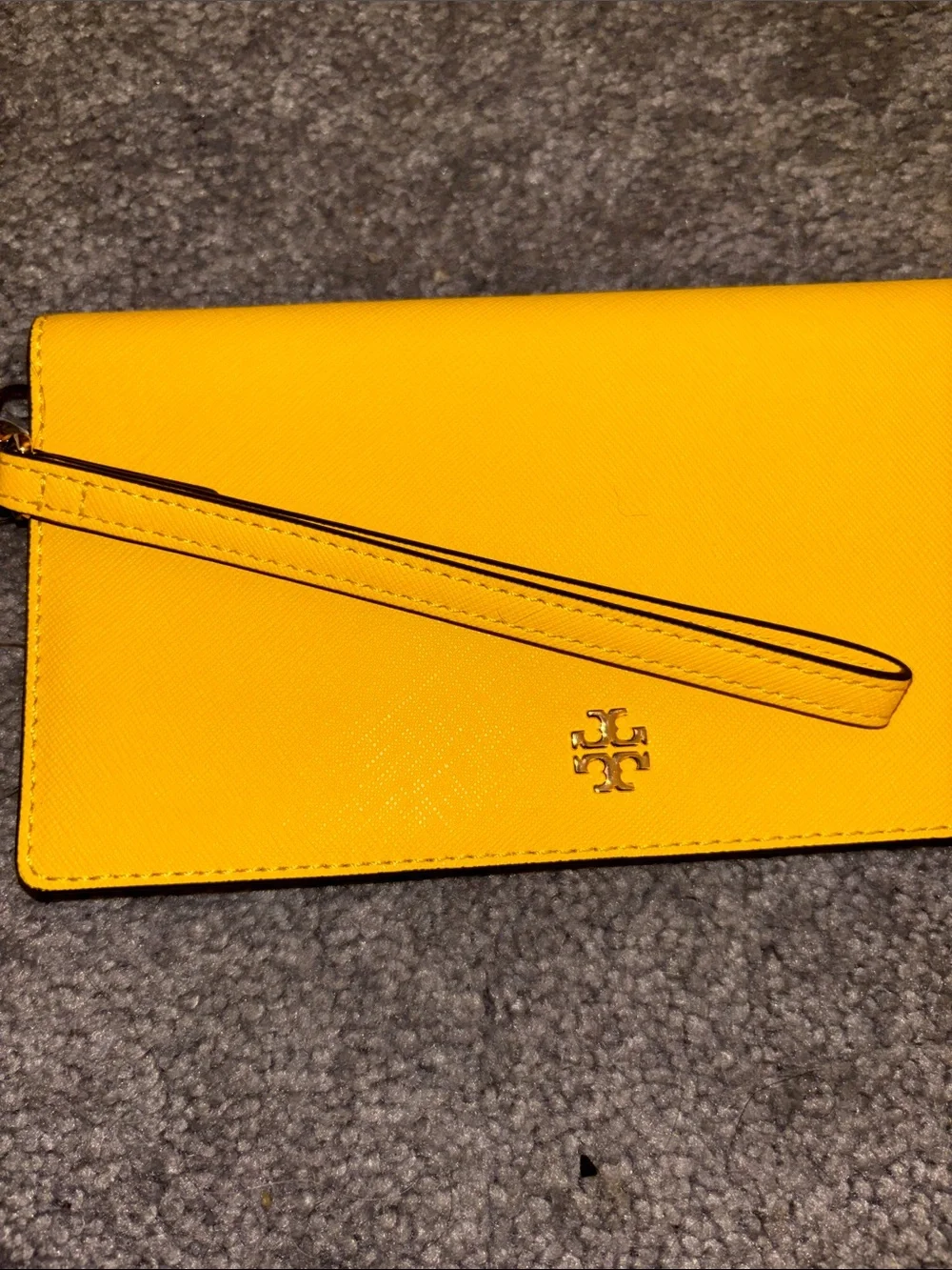 Tory Burch Sunny Yellow Leather Clutch with Logo